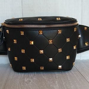 Forever 21 Black Gold Studded Belt Fanny Pack